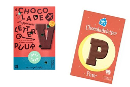 2 pure chocolade letters met de letters V en P